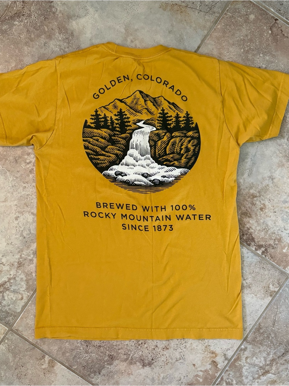 Coors Banquet Beer Small Graphic Shirt Yellow Nature Waterfall Cotton Unisex